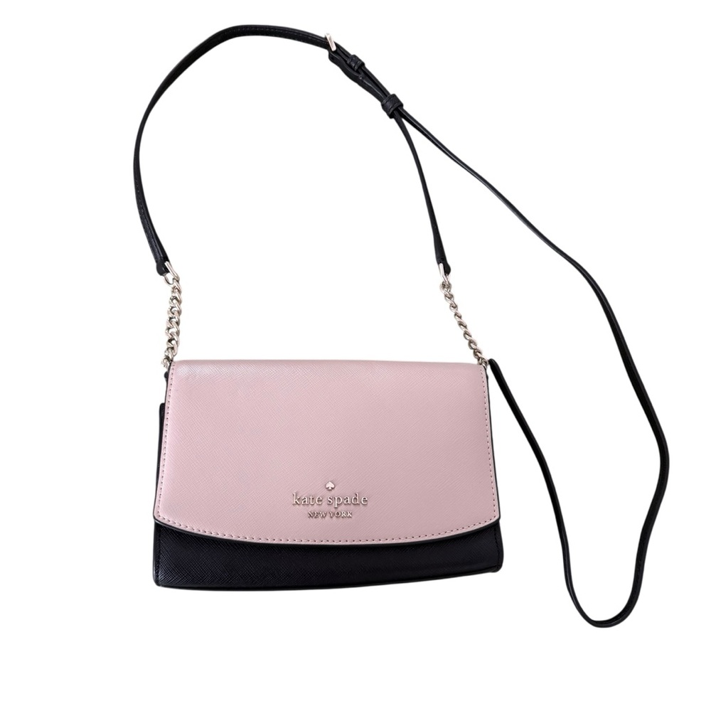 Kate Spade New York Crossbody Bag Pink Black Saffiano Leather Chain Strap